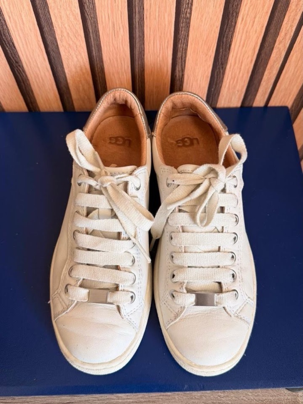 UGG Cream Leather Low-Top Lace-Up Sneakers